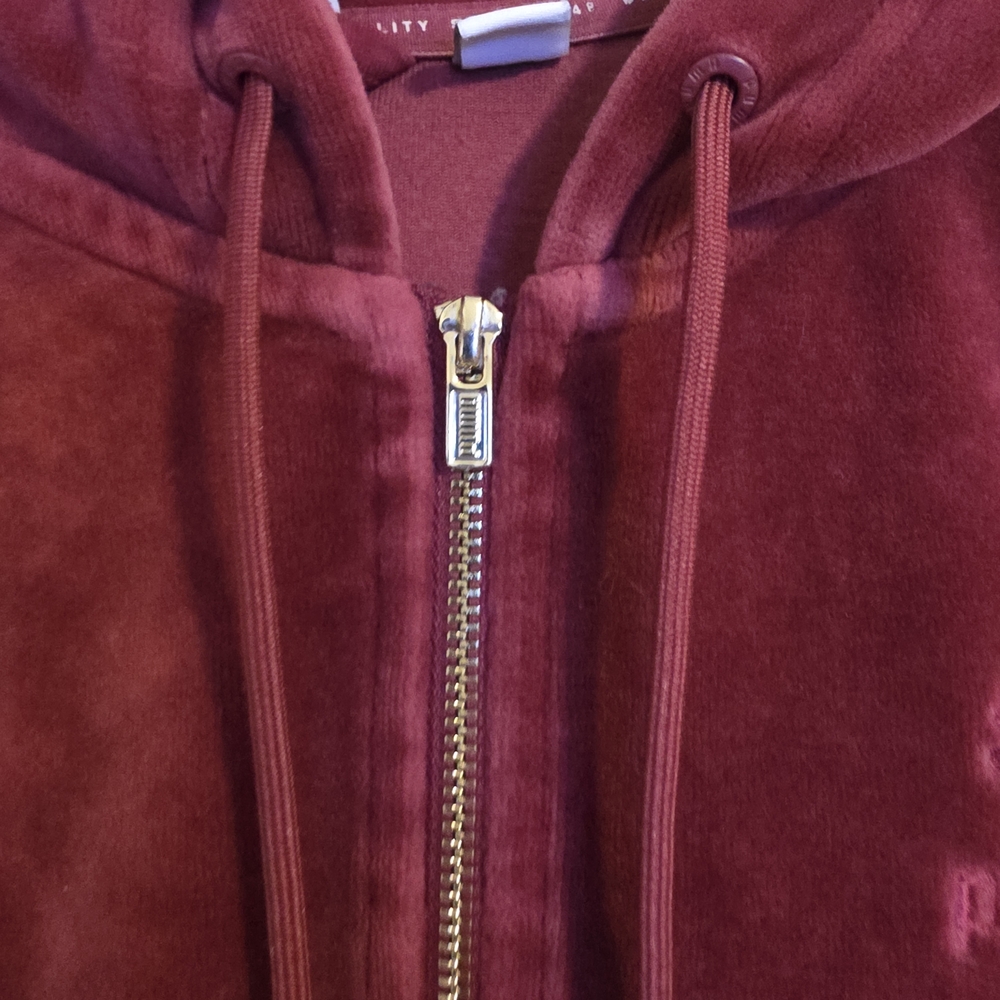 Puma Velour Zip Hoodie Burgundy Cropped XS Soft Velvet Zip-Up - Picture 5 of 13